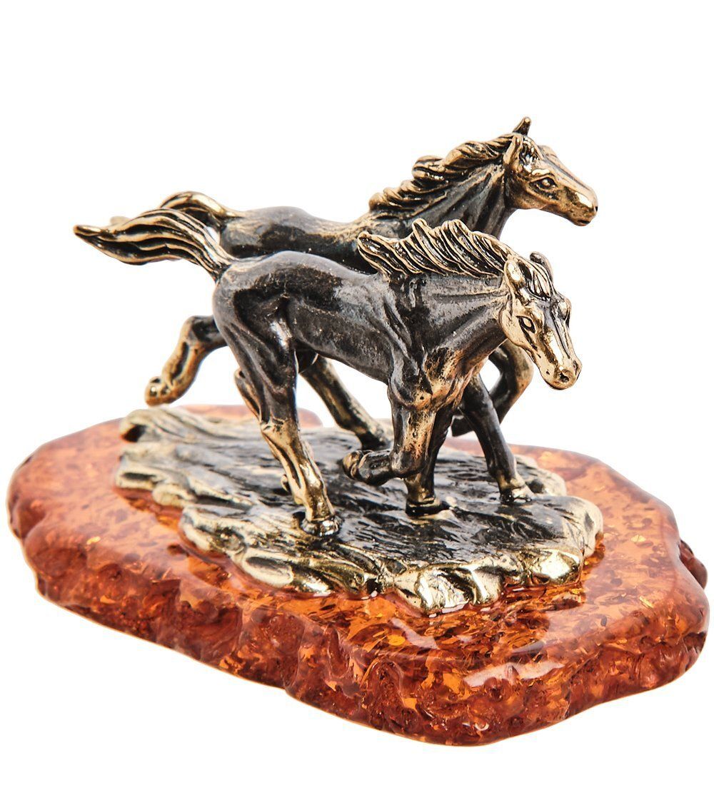 Народные промыслы AM- 421 Фигурка «Лошади Степные» (латунь, янтарь)