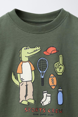 ZARA ФУТБОЛКА С АНИМАЛИСТИЧЕСКИМ ПРИНТОМ, ХАКИ