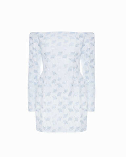 Платье мини из жаккардового хлопка голубой