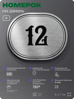 Номерок на дверь квартиры 12, для кабинета, офиса, шильдик 9 х 7 см, серебристый, Айдентика Технолоджи