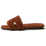 Hermes Oran leather wool leather case wear slippers fashion sandals women's brown, H212178Z C0