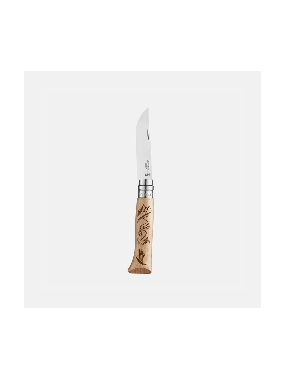 Нож Opinel №8 Alpine adventures, нержавеющая сталь, рукоять дуб, гравировка лыжи, 002188