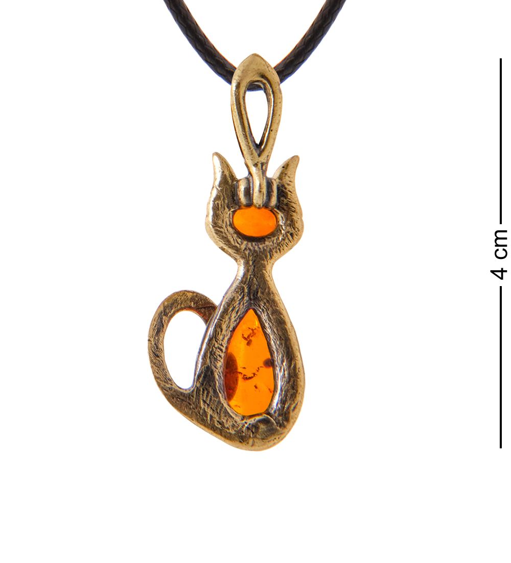 AM-3385 Подвеска «Кошка Клякса» (латунь, янтарь)