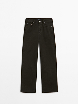 Massimo Dutti Джинсы с высокой талией и широкими штанинами, темный хаки