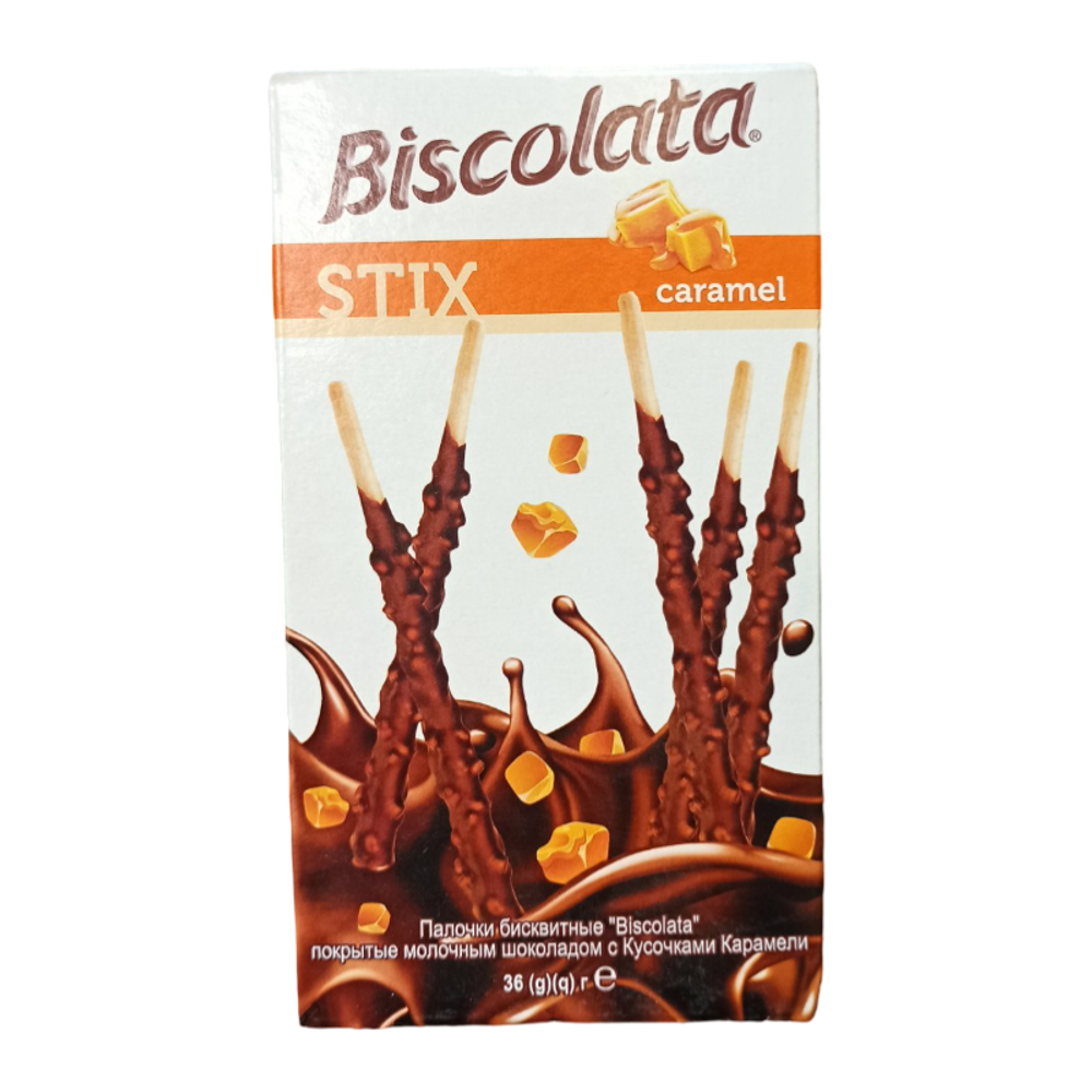 Палочки BISCOLATA STIX HAZELNUT с молочным шоколадом и кусочками карамели 32г