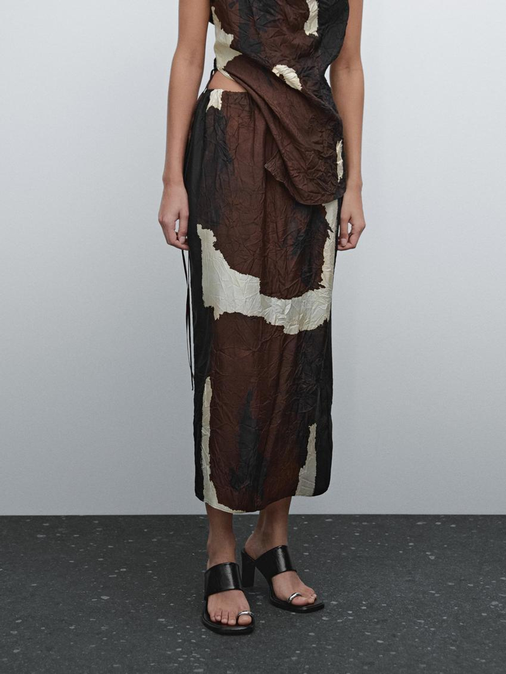 Massimo Dutti Топ в стиле колор-блок с деталью из ткани, шоколадный