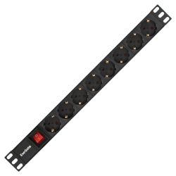 Блок розеток горизонтальный ExeGate ServerPro PDU-19H805 Al-8S-EU3-SW 19" 1U, Алюминий, 8 Schuko, 3 метра выкл. с подсветкой, черный