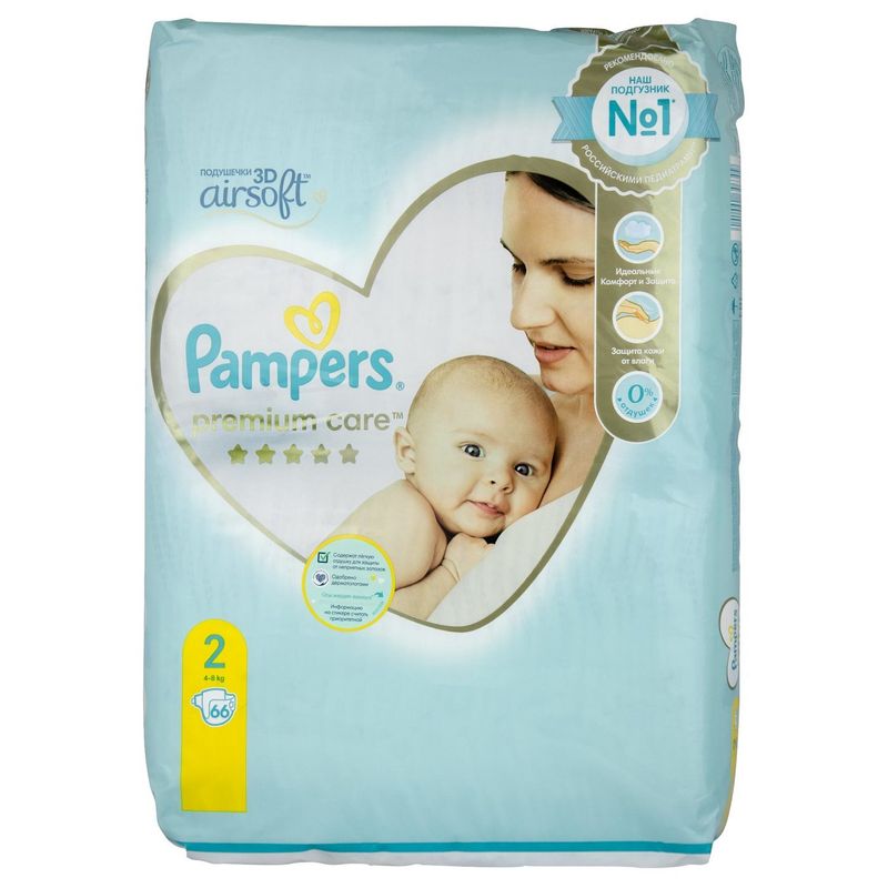 Подгузники детские одноразовые Pampers  premium care 2  4-8 кг 66 шт/упак
