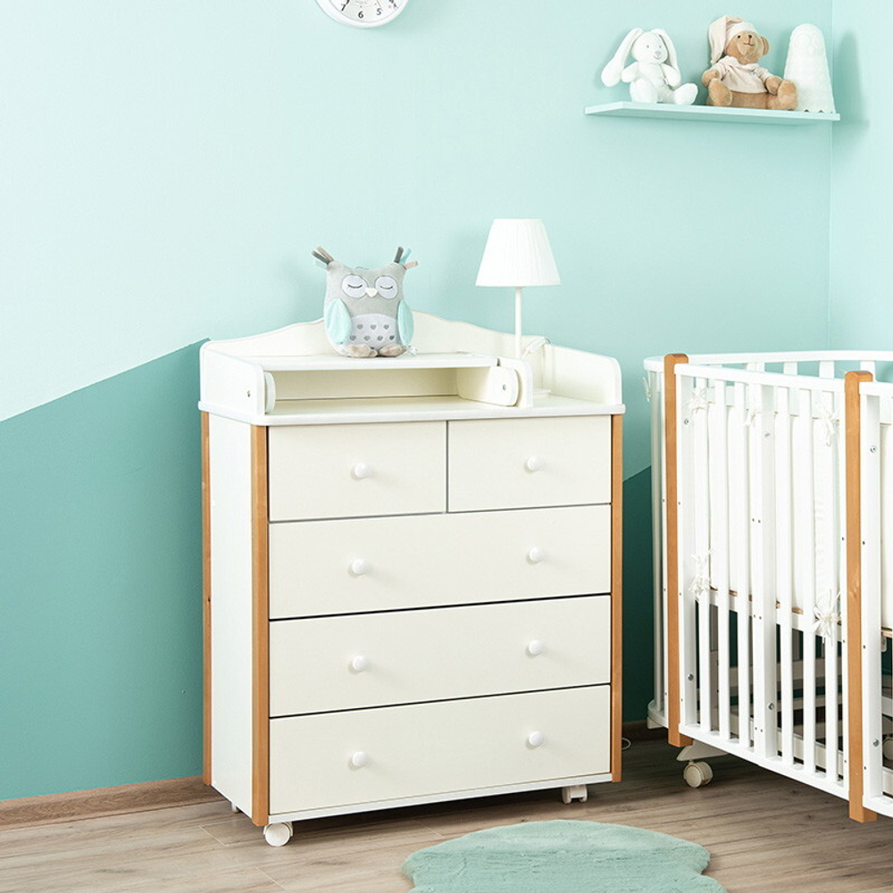 Кроватка-трансформер Vikalex Сканди маятник на колёсах белый/бук