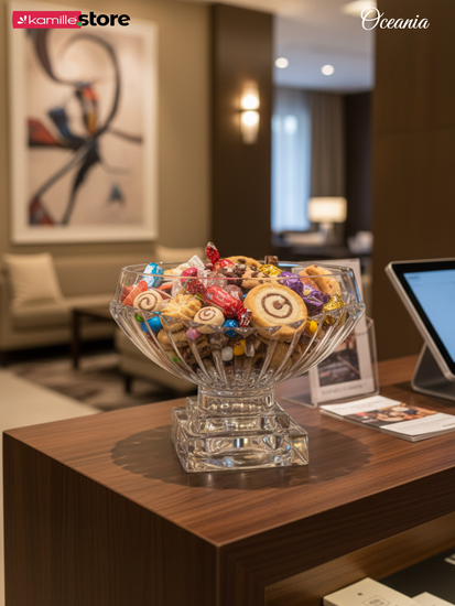 Ваза для конфет, печенья, фруктов 23,5х18 см. из стекла на ножке, Oceania