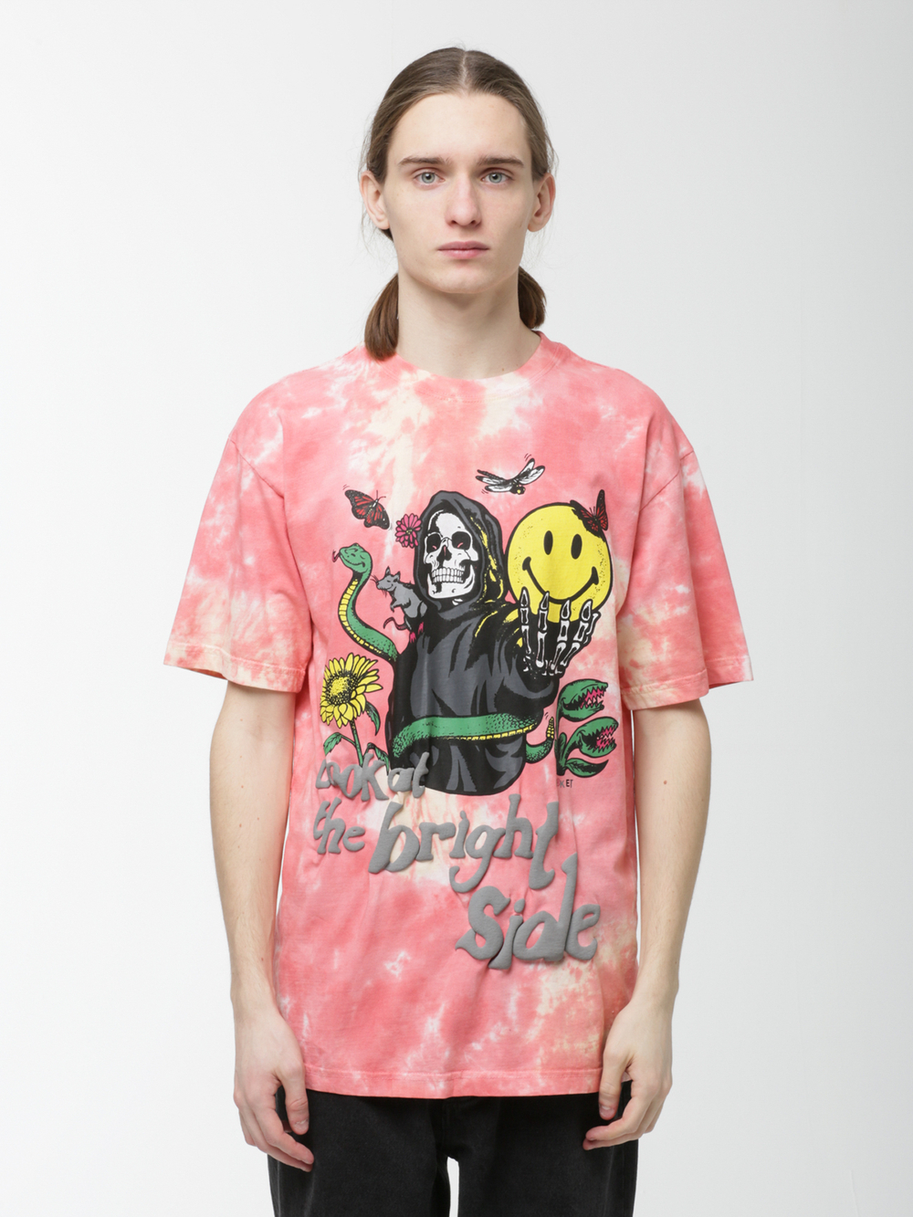 Мужская Футболка Smiley Look At The Bright Side Pink Tie-dye