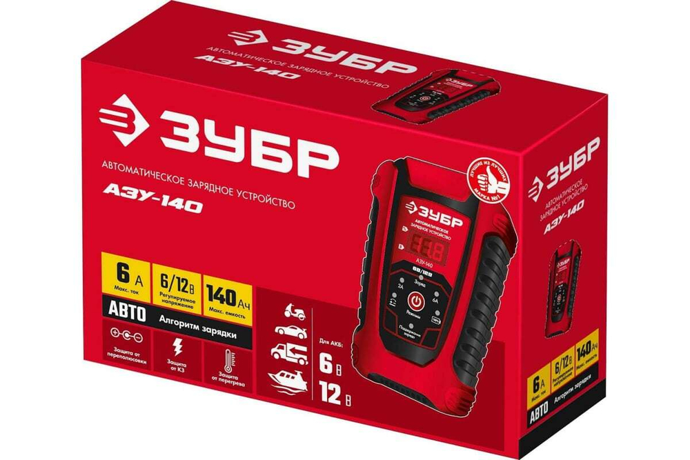 Автоматическое зарядное устройство ЗУБР АЗУ-140 6/12 В, 6А 59310