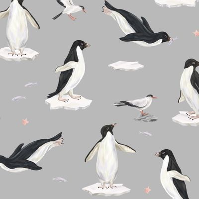 Пингвины на льдинах (серый)