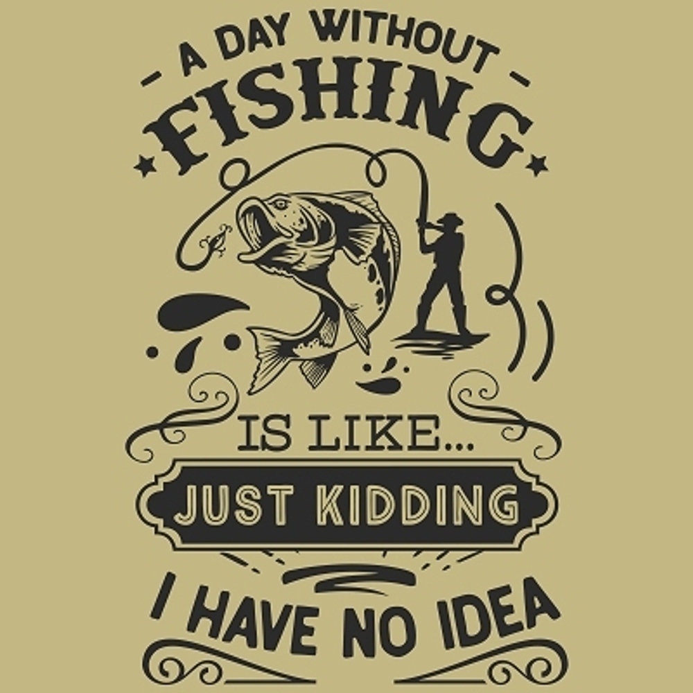 принт PewPewCat A day without fishing на оливковую футболку