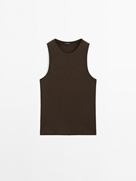 Massimo Dutti Топ в рубчик с горловиной халтер, коричневый
