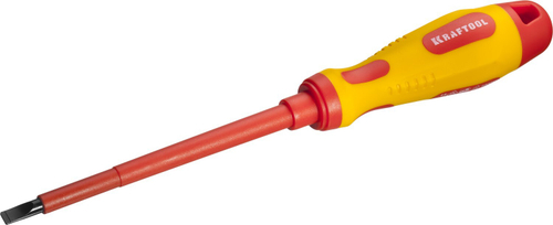 Отвертка KRAFTOOL, высоковольтная, Cr-Mo-V стержень, двухкомпонент. маслобензостойкая рукоятка, SL, 5,5х125мм