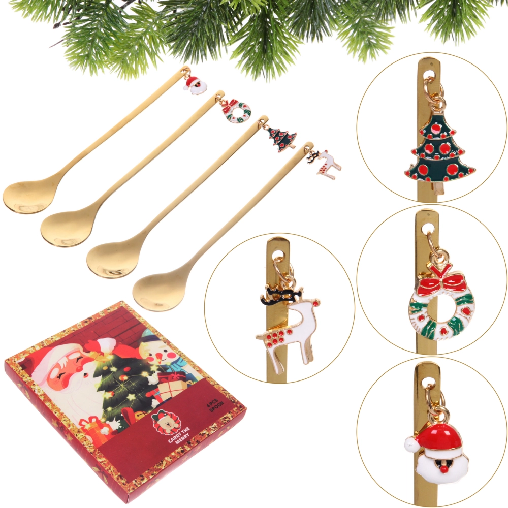 Набор чайных ложек 4шт «Новогодние символы» в подарочной коробке, цвет золото