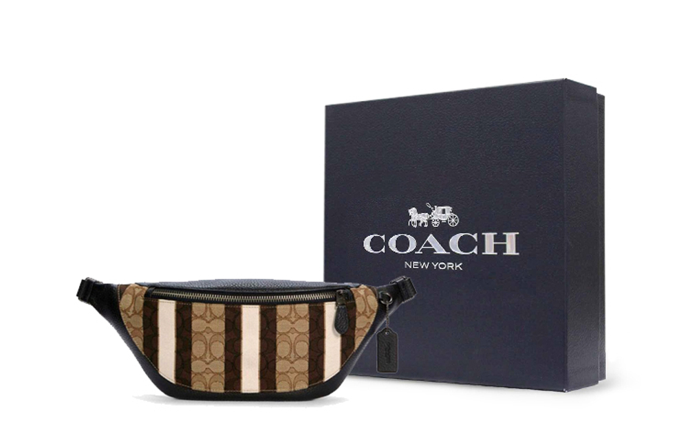 COACH Warren Canvas Cowhide Crossbody Bag, Sling Bag, Fanny Pack Large Men"s Khaki & Brown Multicolor