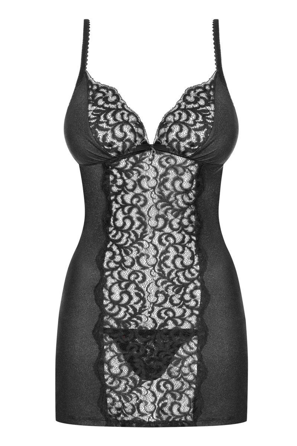 Коротенькая сорочка Laluna с кружевом (Размер: L-XL) (Цвет: черный)