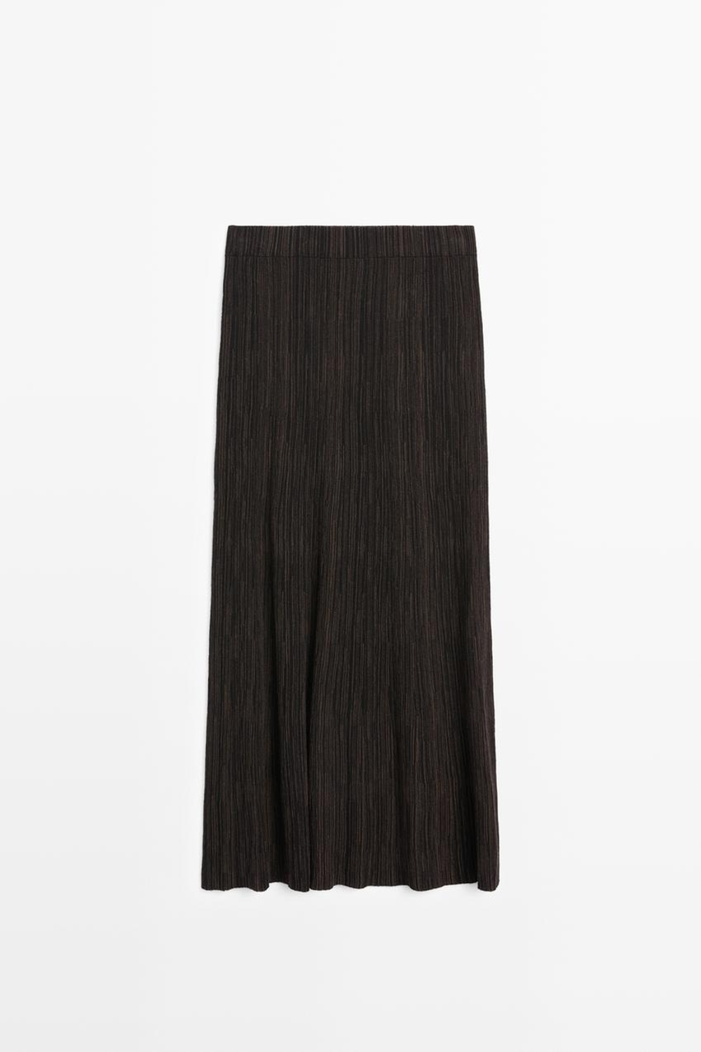 Massimo Dutti Плиссированная юбка миди в полоску, шоколадный