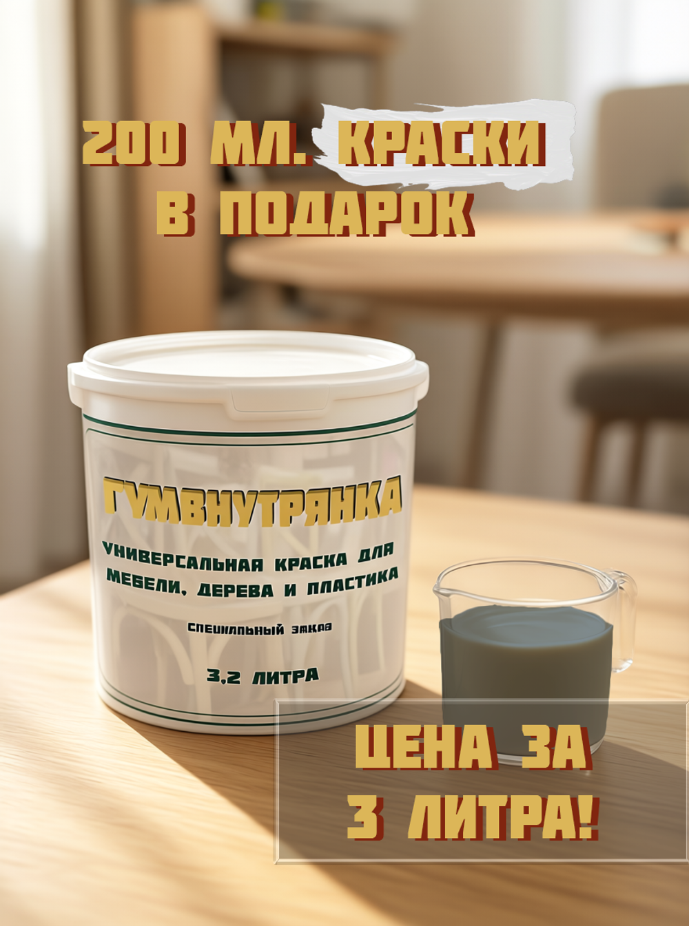 Универсальная акриловая краска без запаха для дерева и пластика Гумвнутрянка | Лофт и дерево (Россия)
