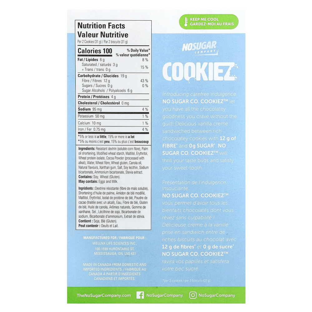 No Sugar Company, Cookiez, шоколадное печенье-сэндвич с ванильным кремом, 240 г