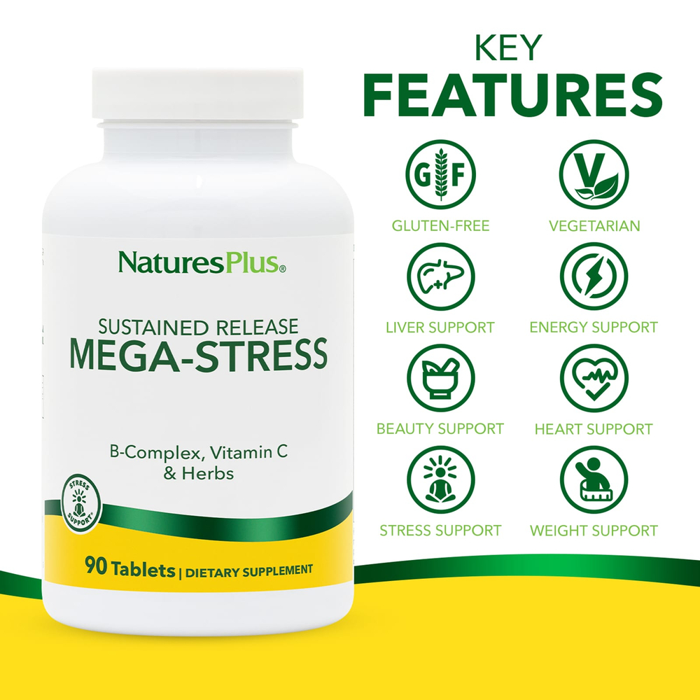 NaturesPlus, Мега-стресс с замедленным высвобождением, 90 таблеток