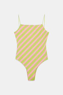 ZARA КУПАЛЬНИК В ПОЛОСКУ, ЛАЙМОВЫЙ