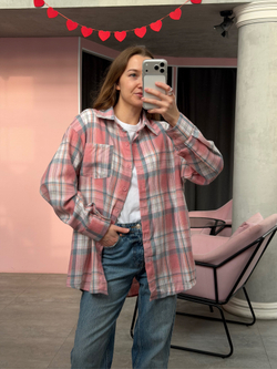 Рубашка в клетку розовый