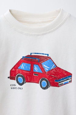 ZARA ФУТБОЛКА С ПРИНТОМ «ТРАНСПОРТ», ЭКРЮ