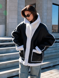 Дубленка из натуральной шерсти, черная, SilverFox