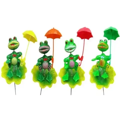 Фигура на спице «Лягушка с зонтиком» 60 см (фигура 13*10 см) для отпугивания птиц, микс
