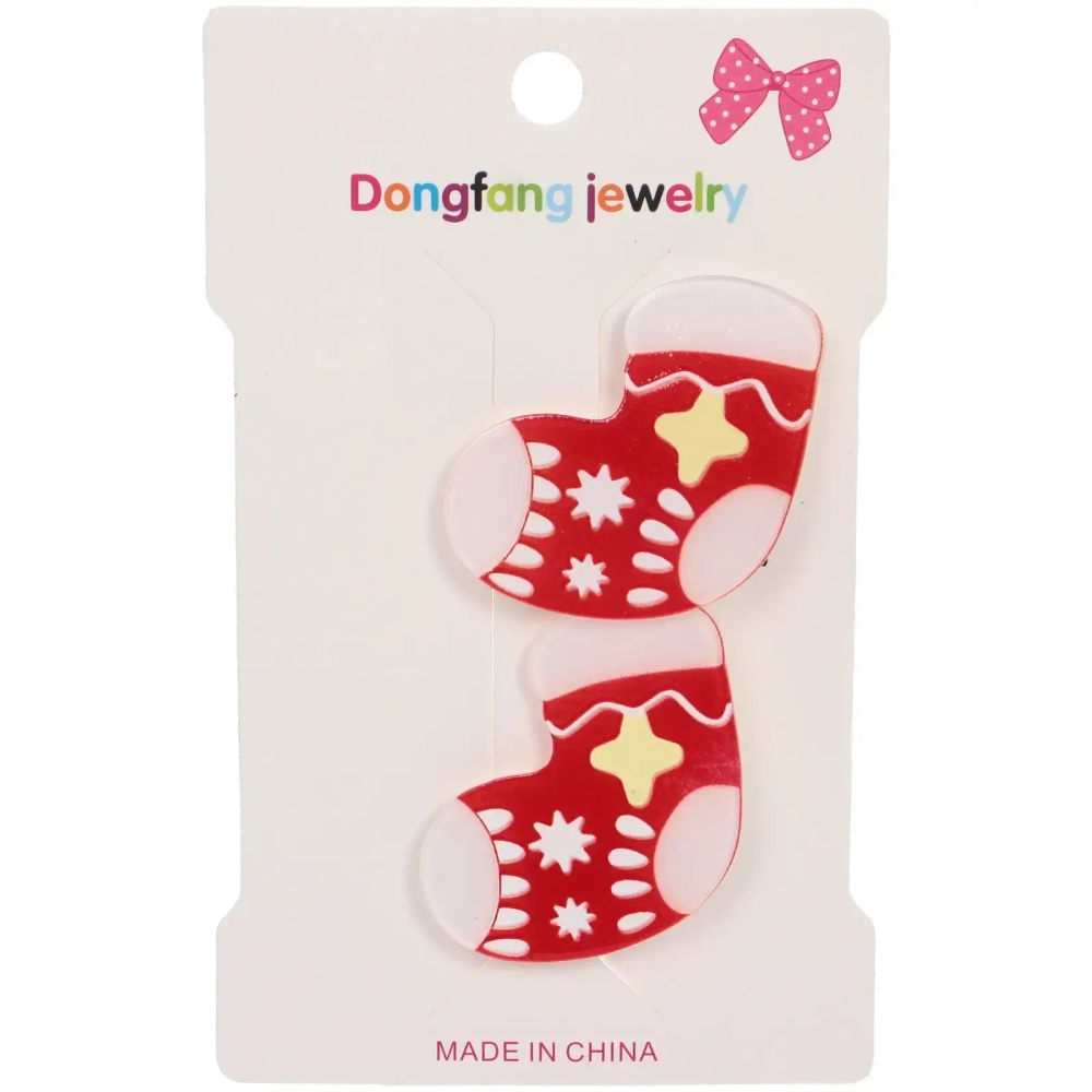 Зажимы для волос детские 2шт «БИСКВИТ», новогодний носочек, 5см