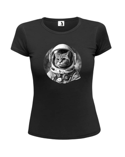Футболка с котом-космонавтом женская черная