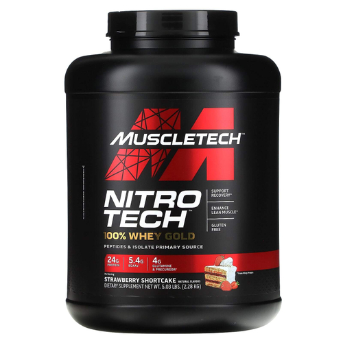 MuscleTech, Nitro-Tech® 100% Whey Gold, со вкусом клубничного печенья, 2,28 кг (5,03 фунта)