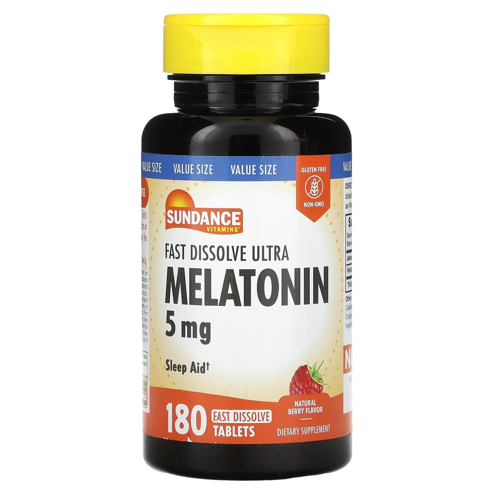 Sundance Vitamins, быстрорастворимый мелатонин, с натуральным ягодным вкусом, 5 мг, 180 быстрорастворимых таблеток