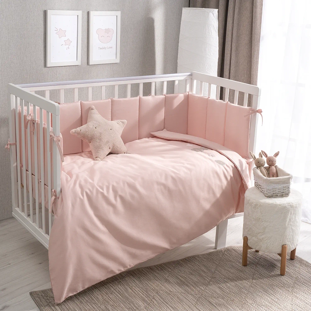 Комплект белья для классической кроватки Teddy Sateen 6 предметов цвет розовый