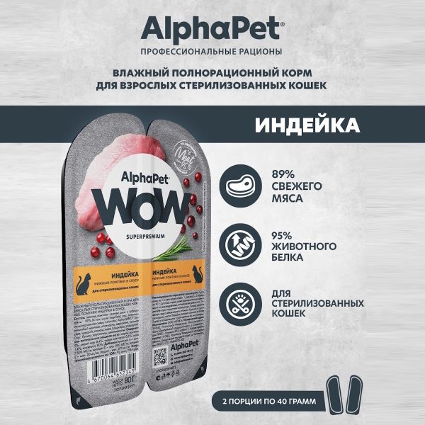 Влажный корм AlphaPet WOW Superpremium для взрослых стерилизованных кошек «Индейка нежные ломтики в соусе»