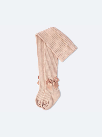 Колготки с бантиком в рубчик, Пудровый