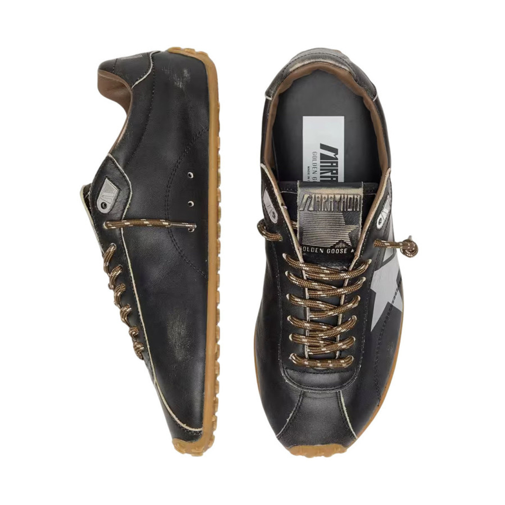 Женские Golden Goose Marathon Speed with Black Leather Upper and Silver Star