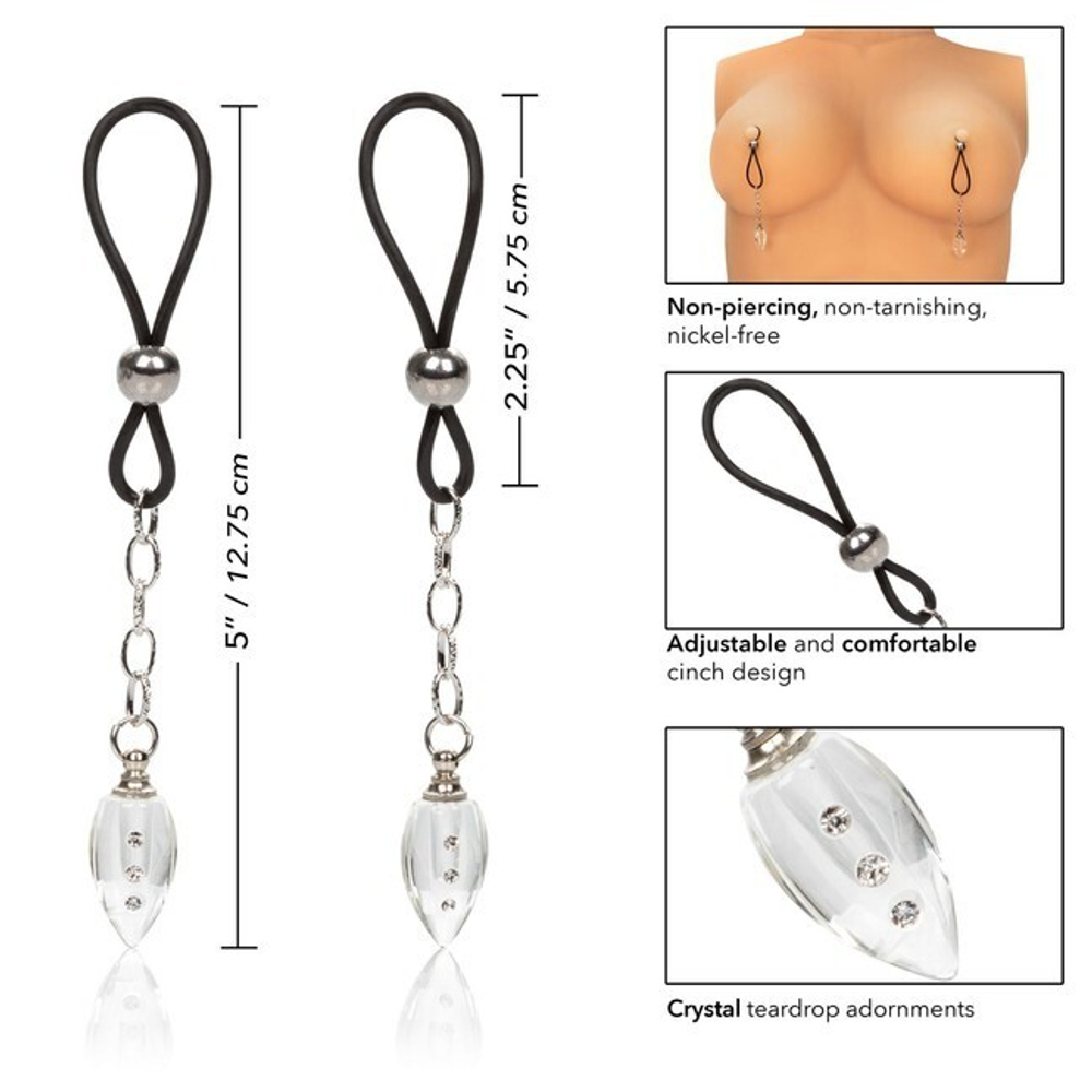 Регулируемые зажимы на соски Nipple Jewelry Crystal Teardrop (Цвет: серебряный)