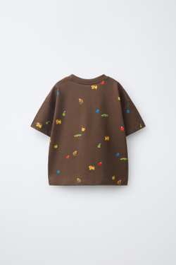 ZARA ФУТБОЛКА С ПРИНТОМ, ШОКОЛАДНЫЙ