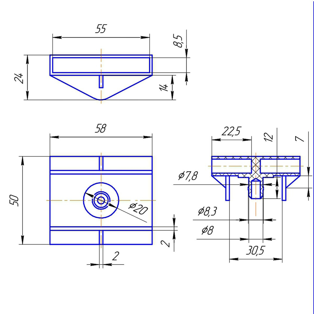 Латодержатель двусторонний с одним штырьком 53 мм