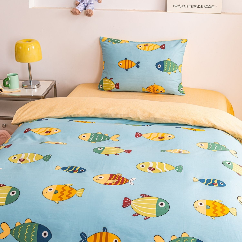 Комплект постельного белья на резинке Сатин Люкс KIDS 100% хлопок CDKR073 1.5-спальный наволочки 50x70