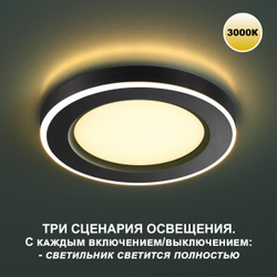 359023 SPOT NT23 499 черный Светильник встраиваемый светодиодный (три сценария работы) IP20 LED 3000К 18W+6W 100-265V 1680Лм SPAN