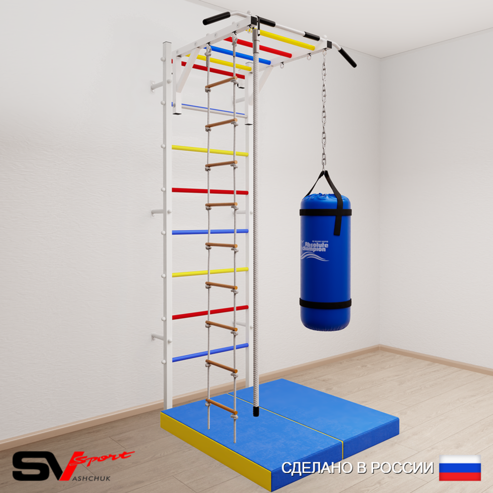 Шведская стенка Sv Sport усиленная 6347 (Турник рукоход/Канат/Лестница/Цепь/Мешок 30кг/Мат 1м)