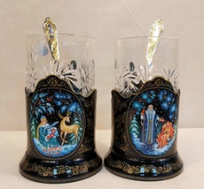 Коллекционный чайный набор подстаканников "Морозко и Снегурочка" (Ручная роспись Палех) №15