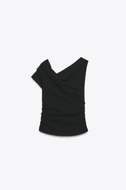 ZARA АСИММЕТРИЧНЫЙ ТОП СО СБОРКАМИ, ЧЕРНЫЙ