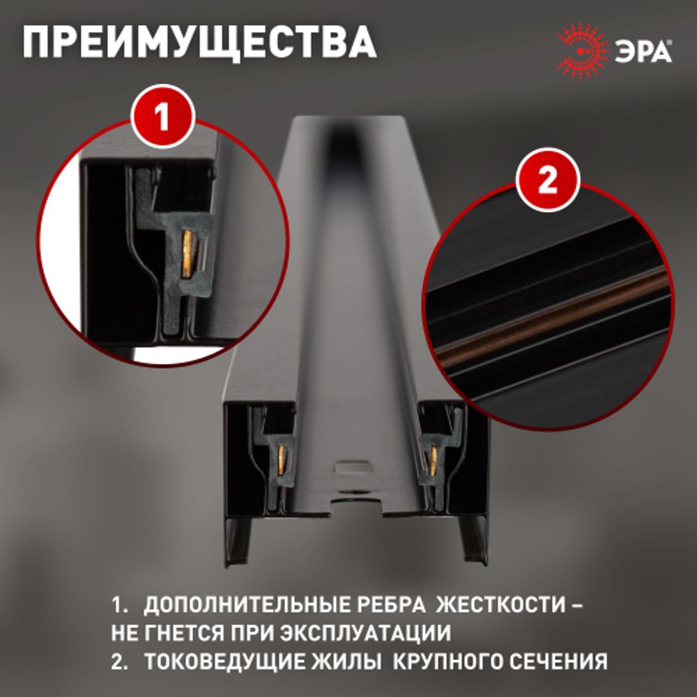 Шинопровод однофазный ЭРА TR-200-1PT BK 2м черный