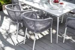 "Малага" обеденная группа на 6 персон со стульями "Марсель", каркас белый, роуп светло-серый